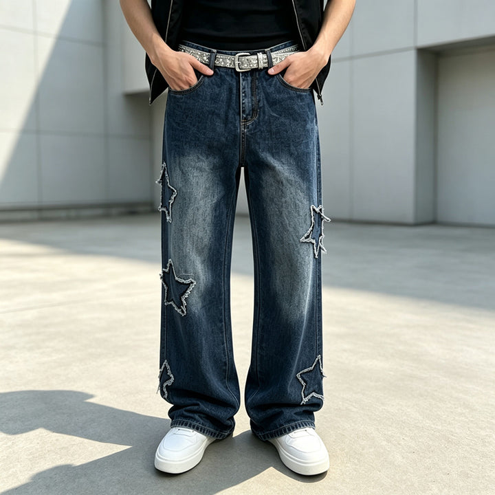 Men's fashion wide-cut jeans with star decor Mune Fashion