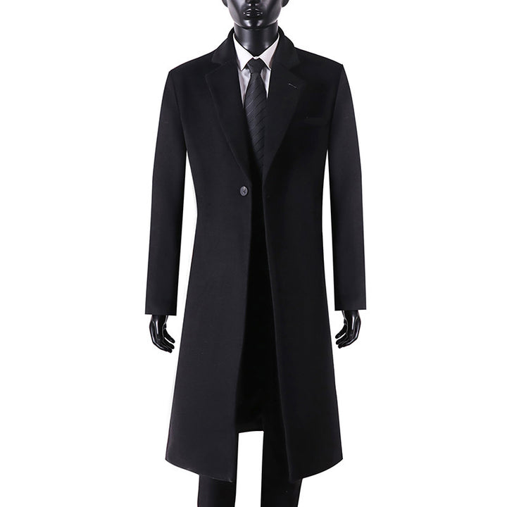 Men's Elegant Long Coat made of Wool Blend with Slim Silhouette and One-Button Closure Mune Fashion