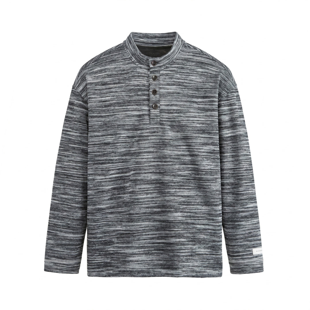Men's Structured Henley Knit Sweater with Stand-Up Collar and Mélange Texture Mune Fashion