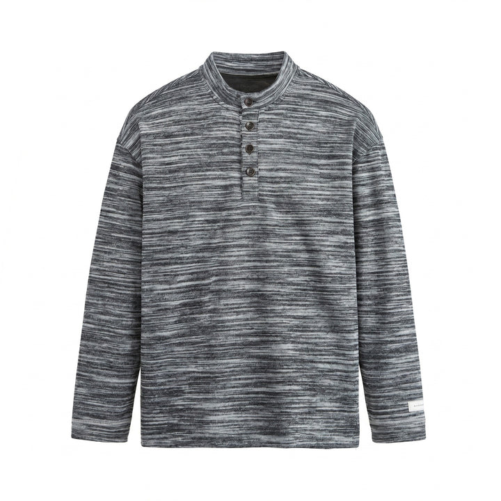 Men's Structured Henley Knit Sweater with Stand-Up Collar and Mélange Texture Mune Fashion