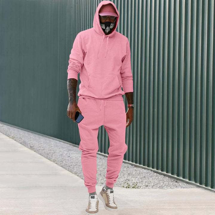 Men's casual hoodie and jogging set made of French Terry with kangaroo pocket, ribbed cuffs, and elastic drawstring waistband Mune Fashion