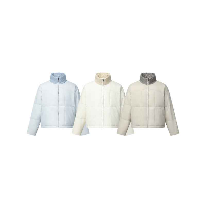 Unisex Boxy Puffer Jacket with Stand Collar in Contrast Design and Square Quilting Mune Fashion