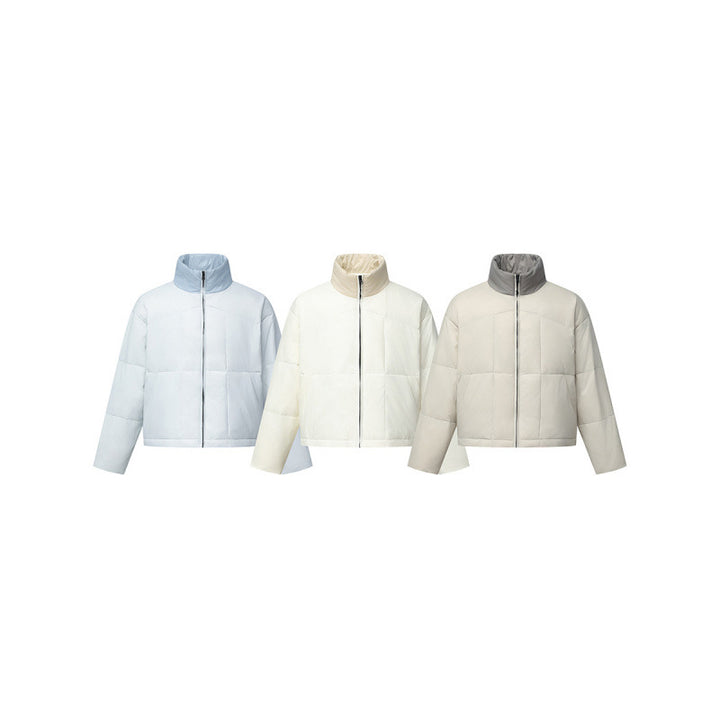 Unisex Boxy Puffer Jacket with Stand Collar in Contrast Design and Square Quilting Mune Fashion