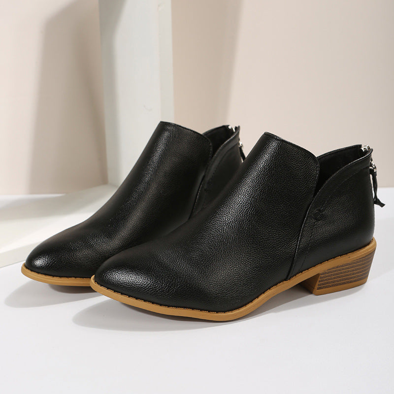 Women's pointed toe slip-on ankle boots with small block heel and ergonomic comfort footbed Mune Fashion
