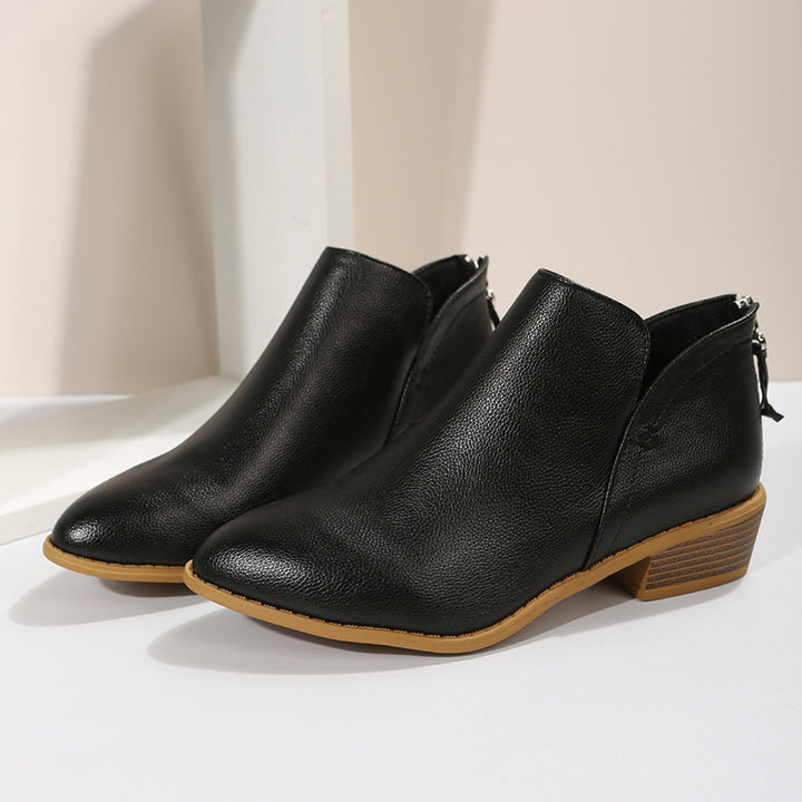 Women's pointed toe slip-on ankle boots with small block heel and ergonomic comfort footbed Mune Fashion
