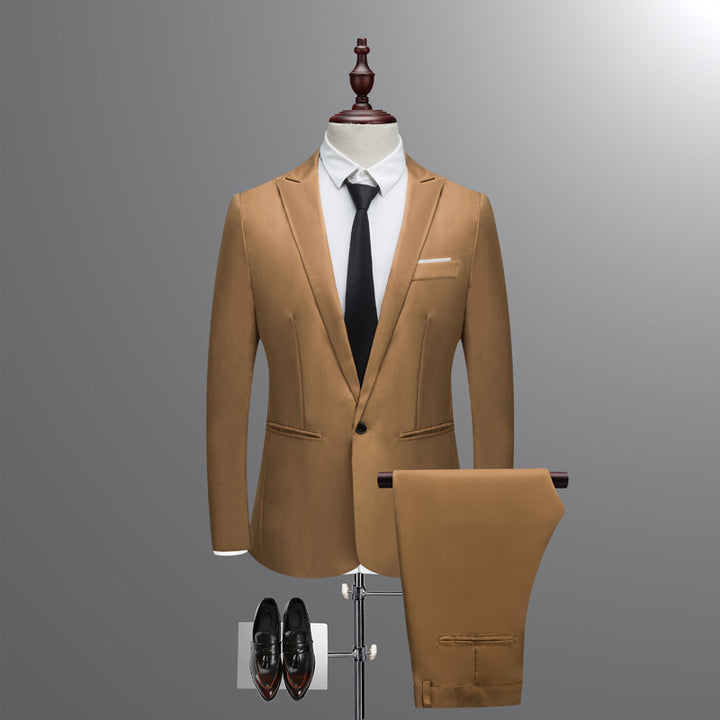 Men's slim two-piece suit set made of fine wool blend with narrow lapel Mune Fashion