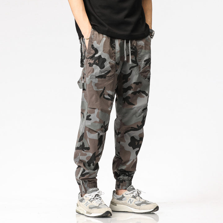 Herren Camouflage-Cargo-Joggerhose mit Tunnelzug, Mehrfachtaschen und gerippten Beinabschlüssen Mune Fashion