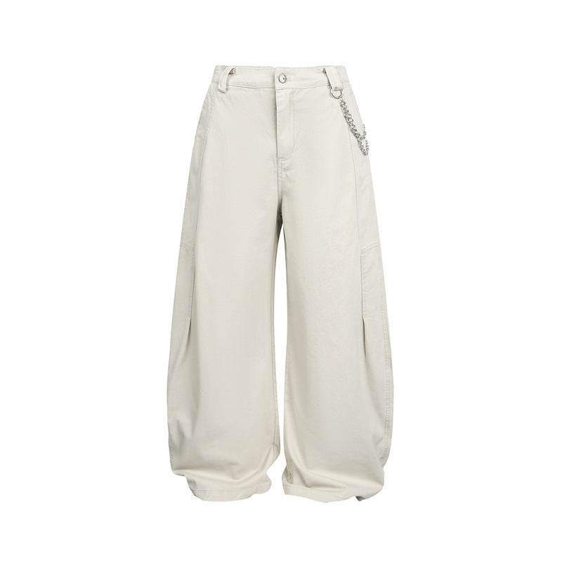 Women's Wide Balloon Pants with High Waist, Chain Detail and Cargo Elements Mune Fashion
