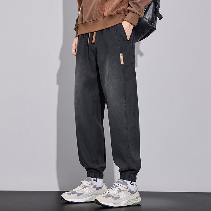 Men's Relaxed-Fit Jogging Pants in Denim-Look with Elastic Waistband, Drawstring and Ribbed Cuff Mune Fashion