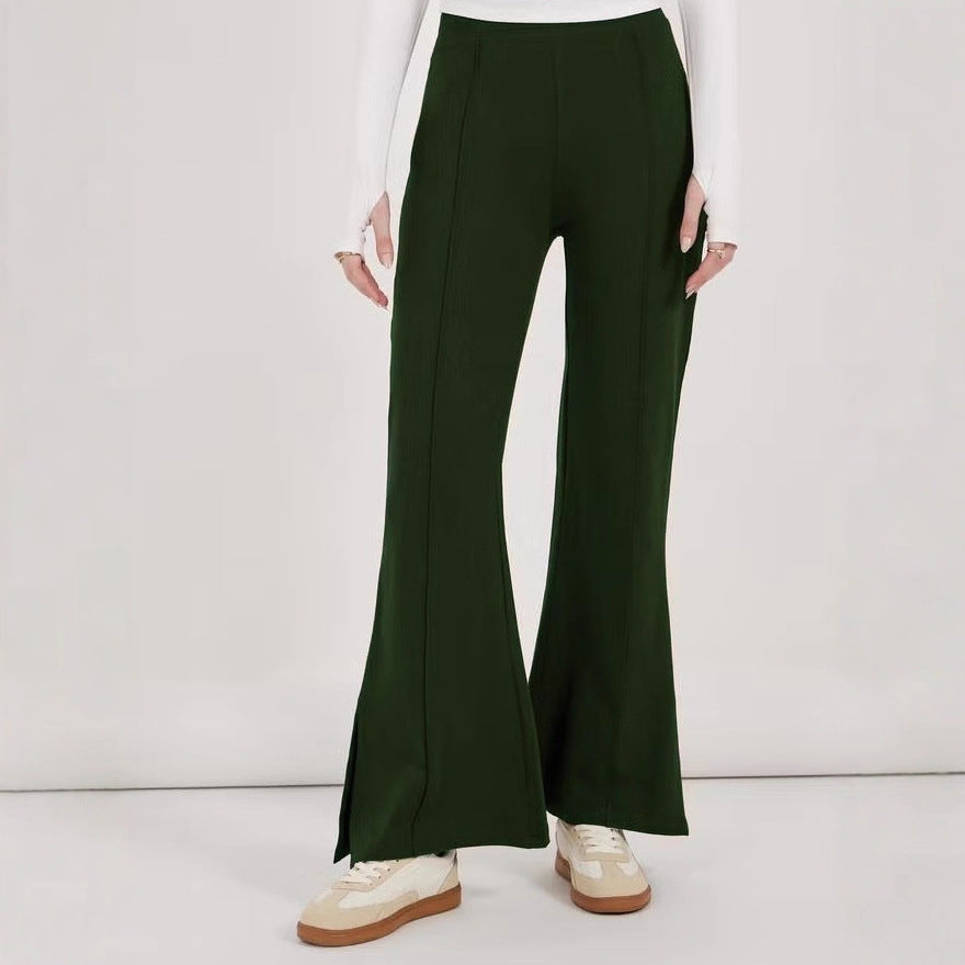 Women’s flared pants with high waist, continuous crease and side hem slit Drune
