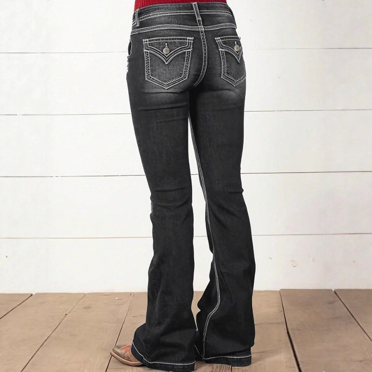 Women's high-waisted sculpting bootcut jeans with side decorative buttons Mune Fashion