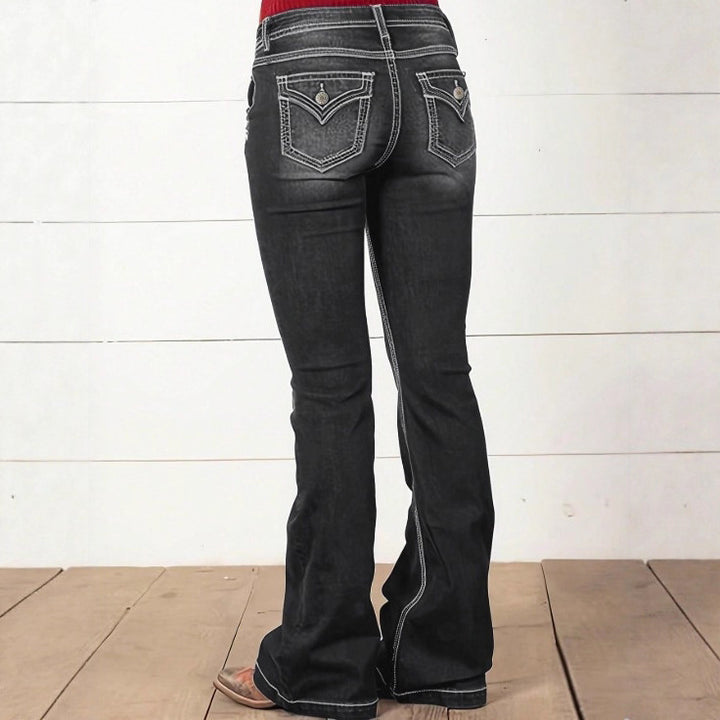 Women's high-waisted sculpting bootcut jeans with side decorative buttons Mune Fashion