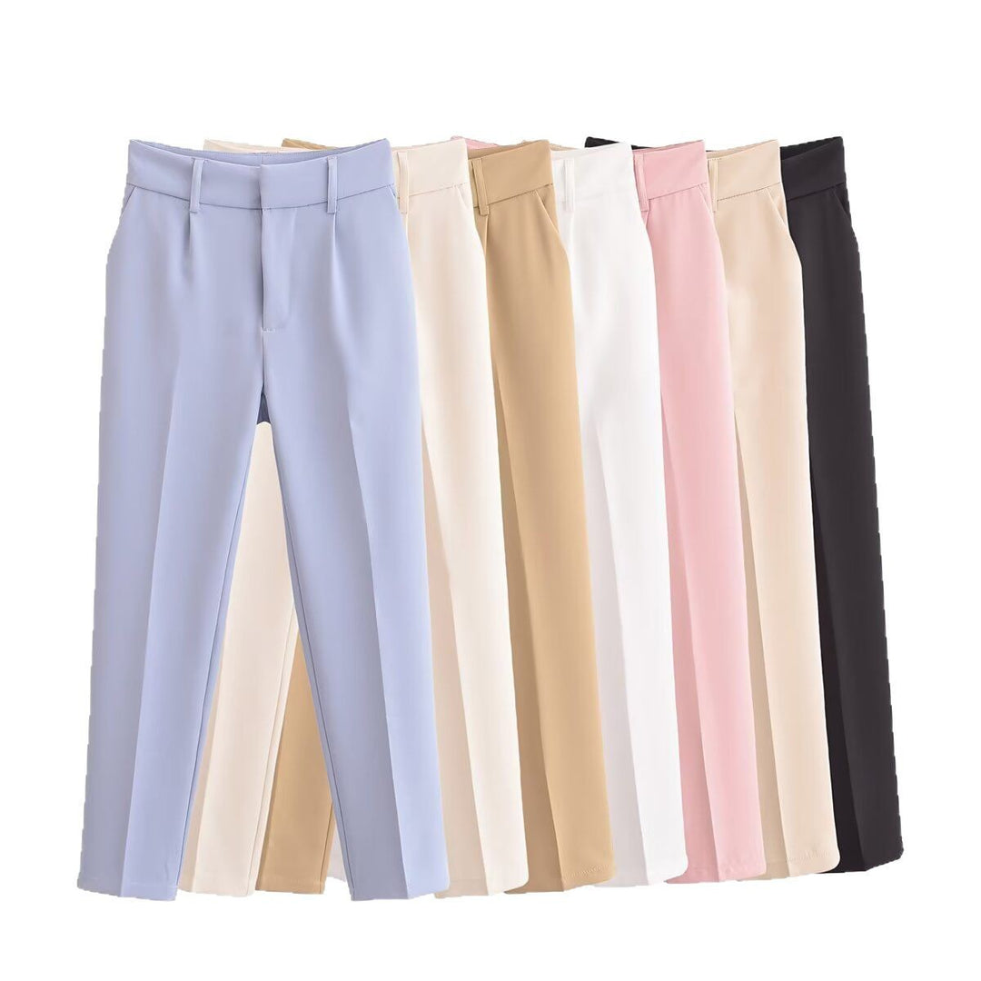 Women slim fit suit trousers with crease and elastic waistband Mune Fashion