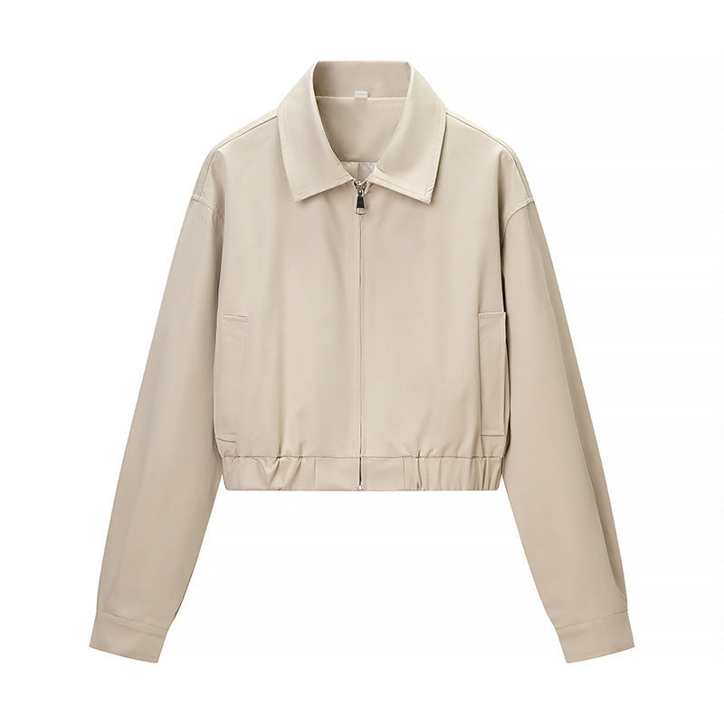 Women's Short Blouson Jacket made of Vegan Leather with Zip and Elastic Hem Mune Fashion