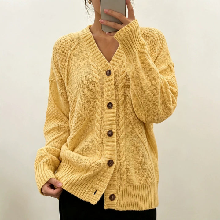 Women's Oversize Knit Cardigan with Cable and Texture Details Mune Fashion