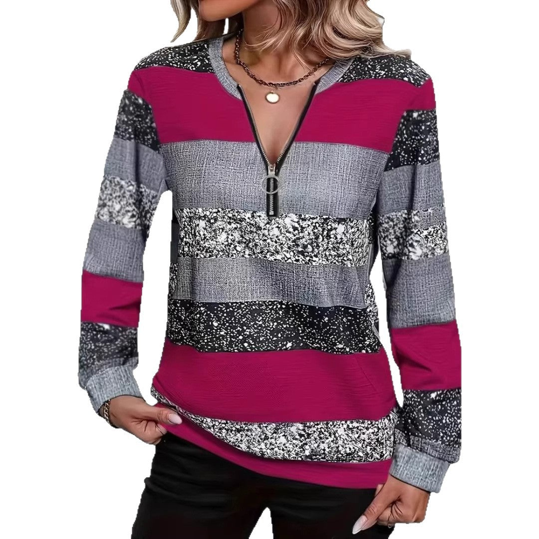 Women’s Stylish Zip Pullover with Graphic Pattern