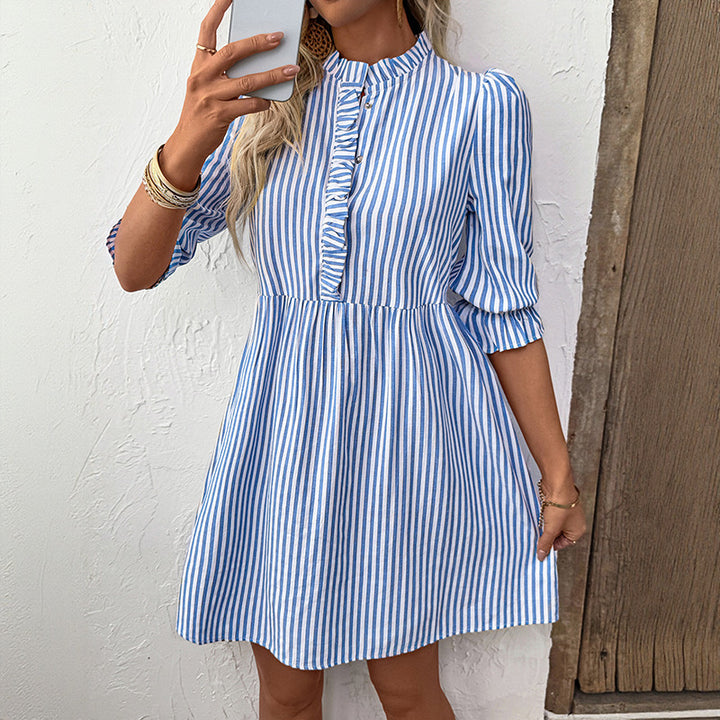 Women Playful Shirt Dress with Ruffles Mune Fashion