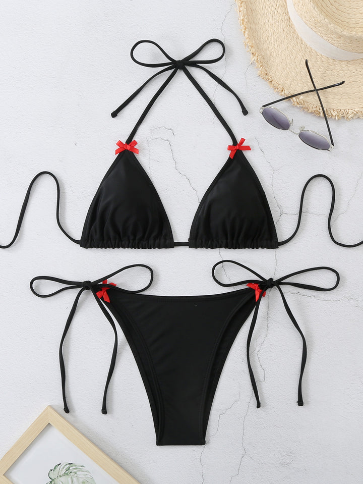 Women's Triangle Bikini Set with Adjustable Strap System and Decorative Bows Mune Fashion