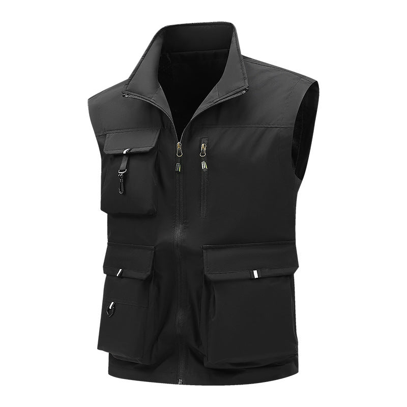 Men's Multifunctional Outdoor Utility Vest with Multiple Cargo Pockets and Stand Collar Mune Fashion