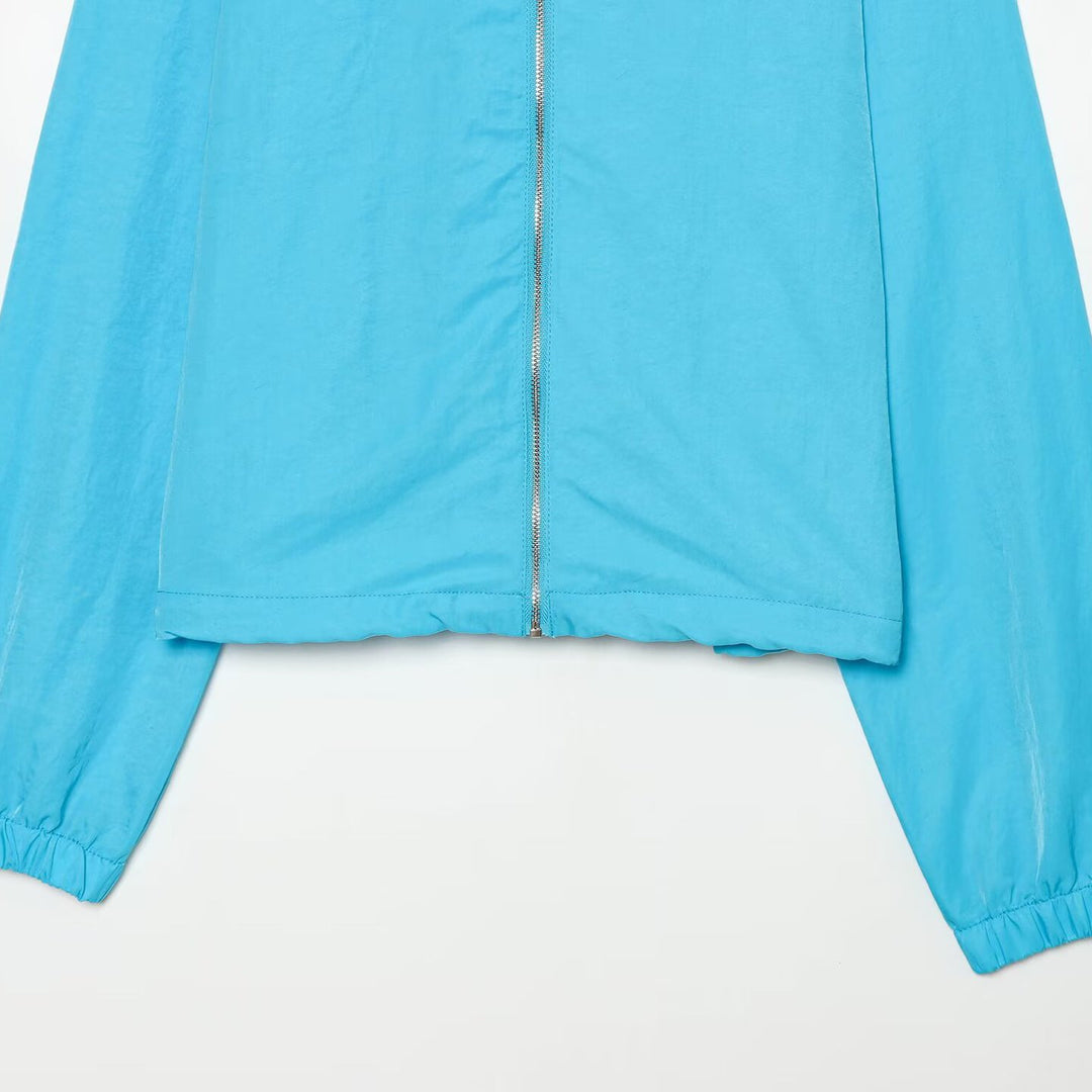 Women's Ultralight Cropped Wind Jacket with Stand Collar, Raglan Sleeves and Zip Closure