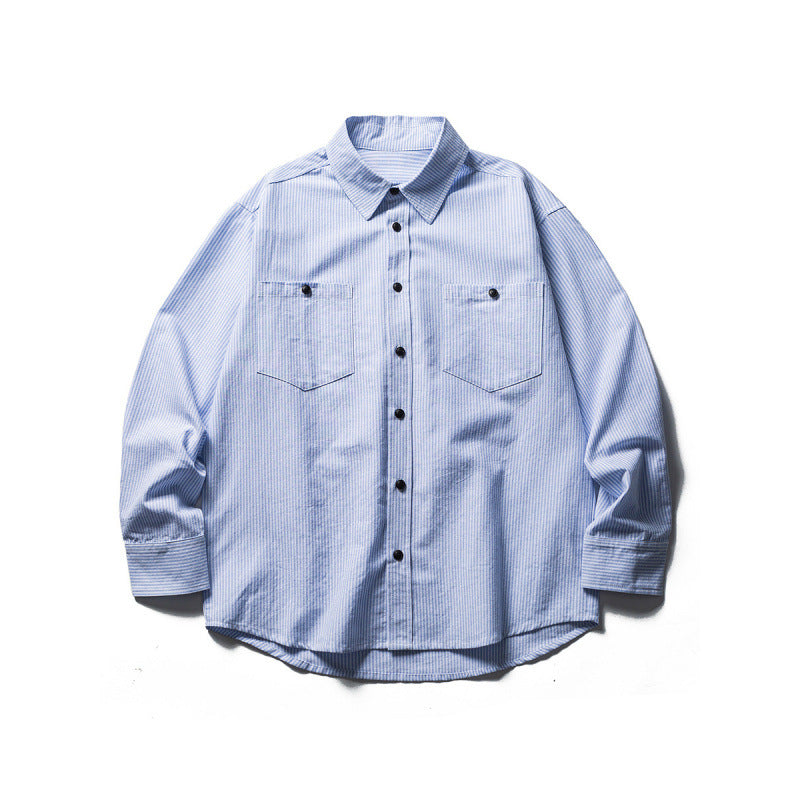 Men's Oversized Shirt in Worker Style with Pinstripes and Chest Pockets Mune Fashion