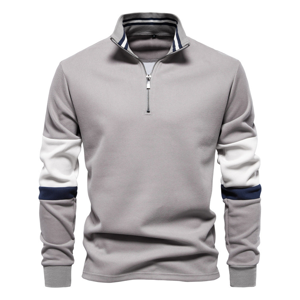 Men's half-zip pullover with stand-up collar, striped collar inner band and contrast sleeves Mune Fashion