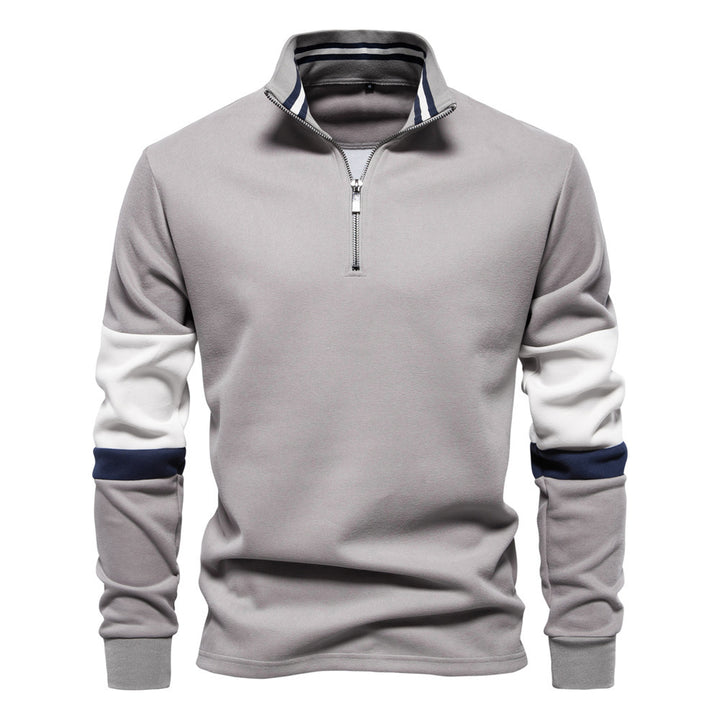 Men's half-zip pullover with stand-up collar, striped collar inner band and contrast sleeves Mune Fashion