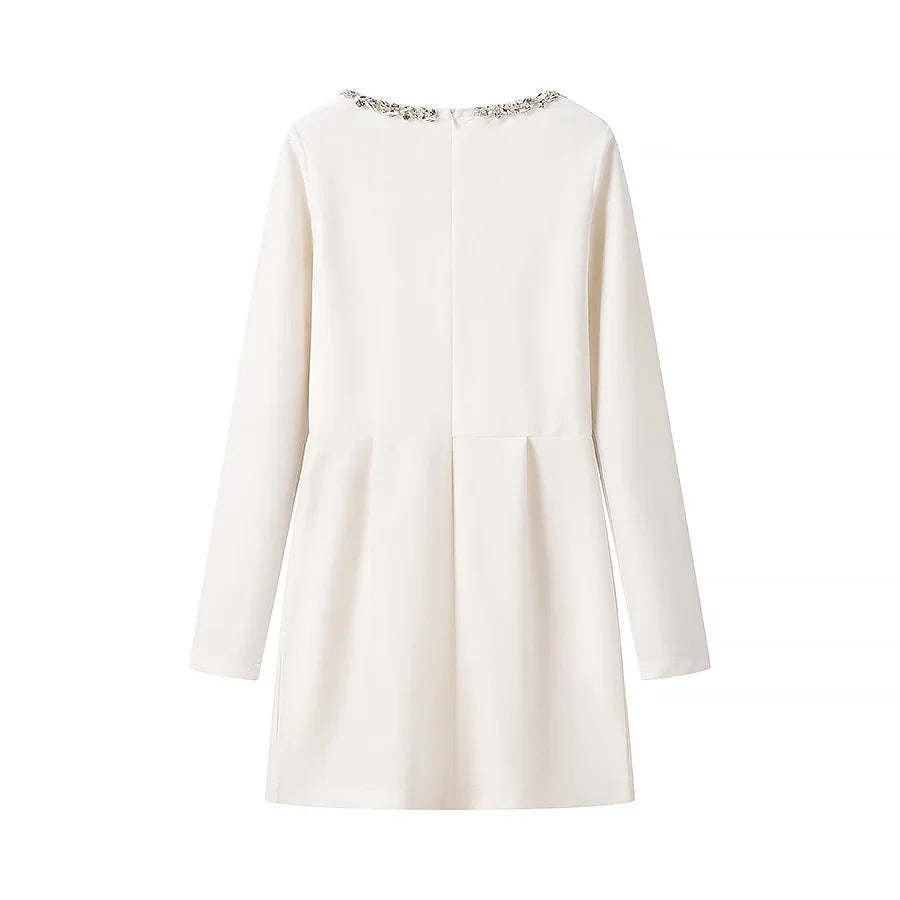 Women's elegant mini dress with square neckline and crystal embellishments Mune Fashion
