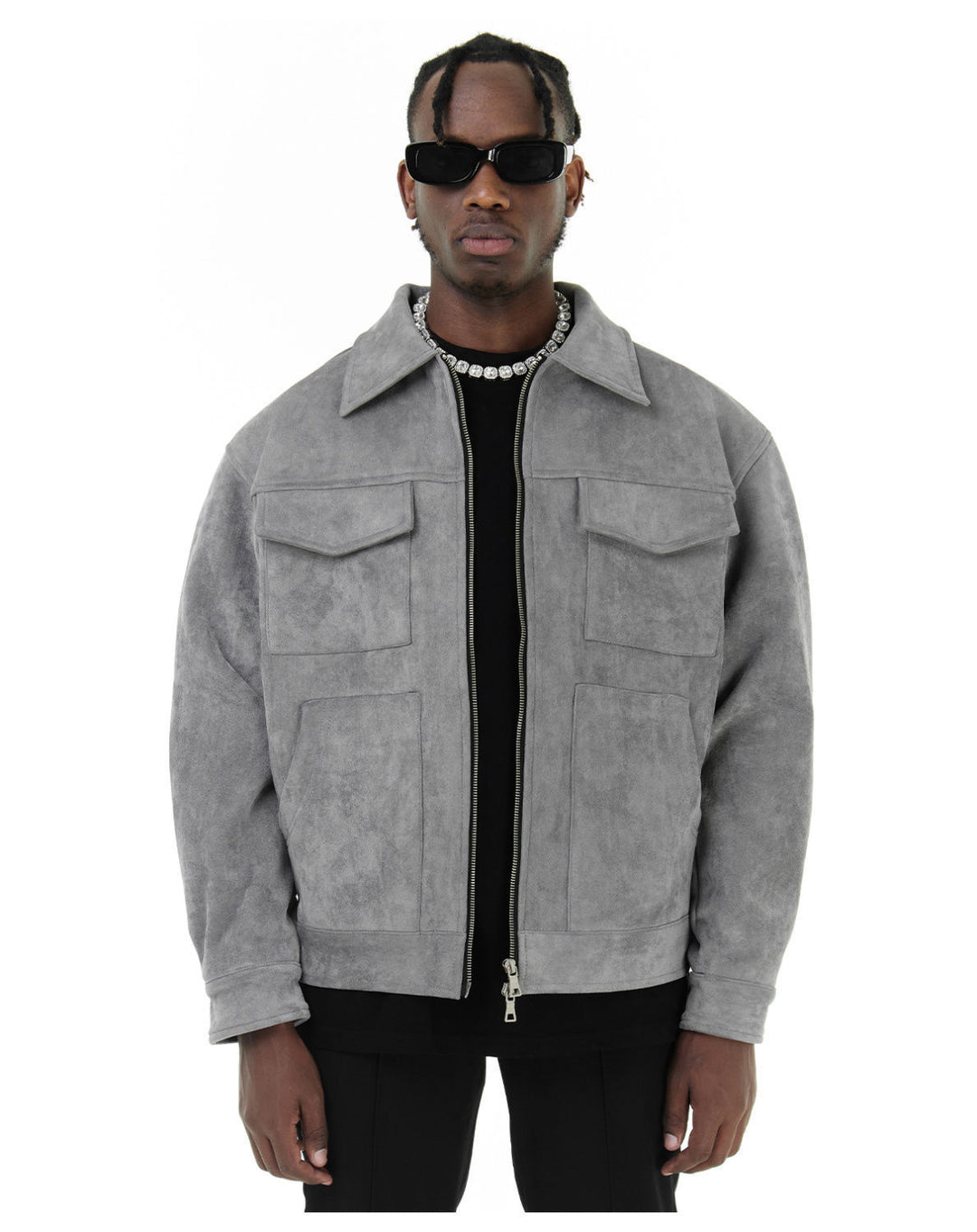 Men's suede overshirt with four flap pockets and two-way zip Mune Fashion
