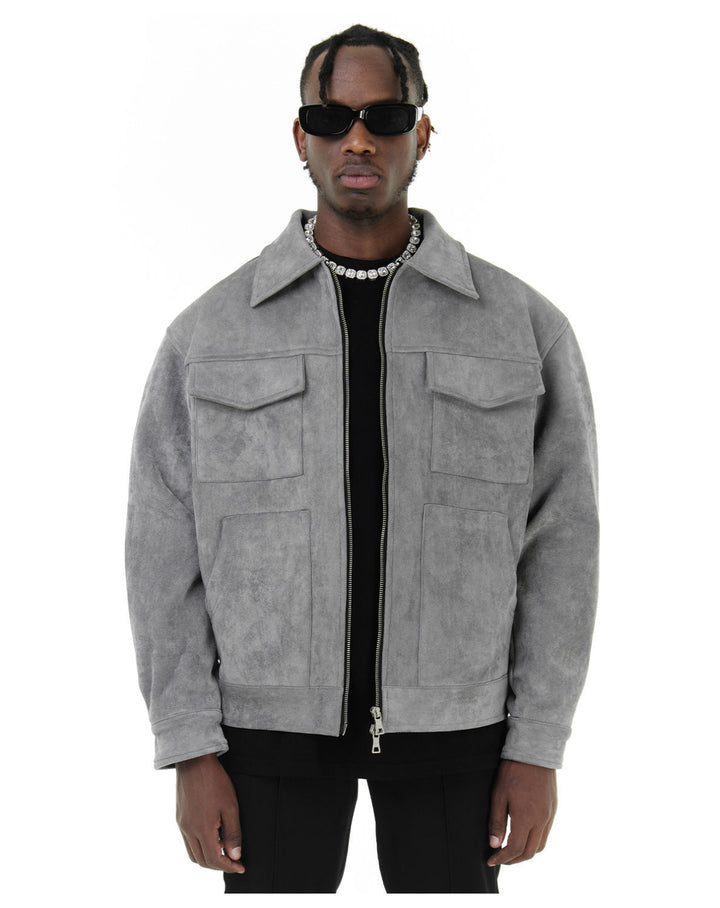 Men's suede overshirt with four flap pockets and two-way zip Mune Fashion