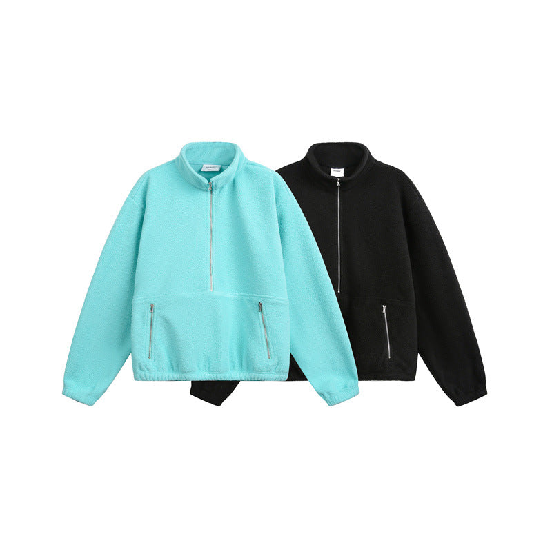 Unisex Oversize Fleece-Halfzip with Stand-up Collar and Zipper Pockets Mune Fashion
