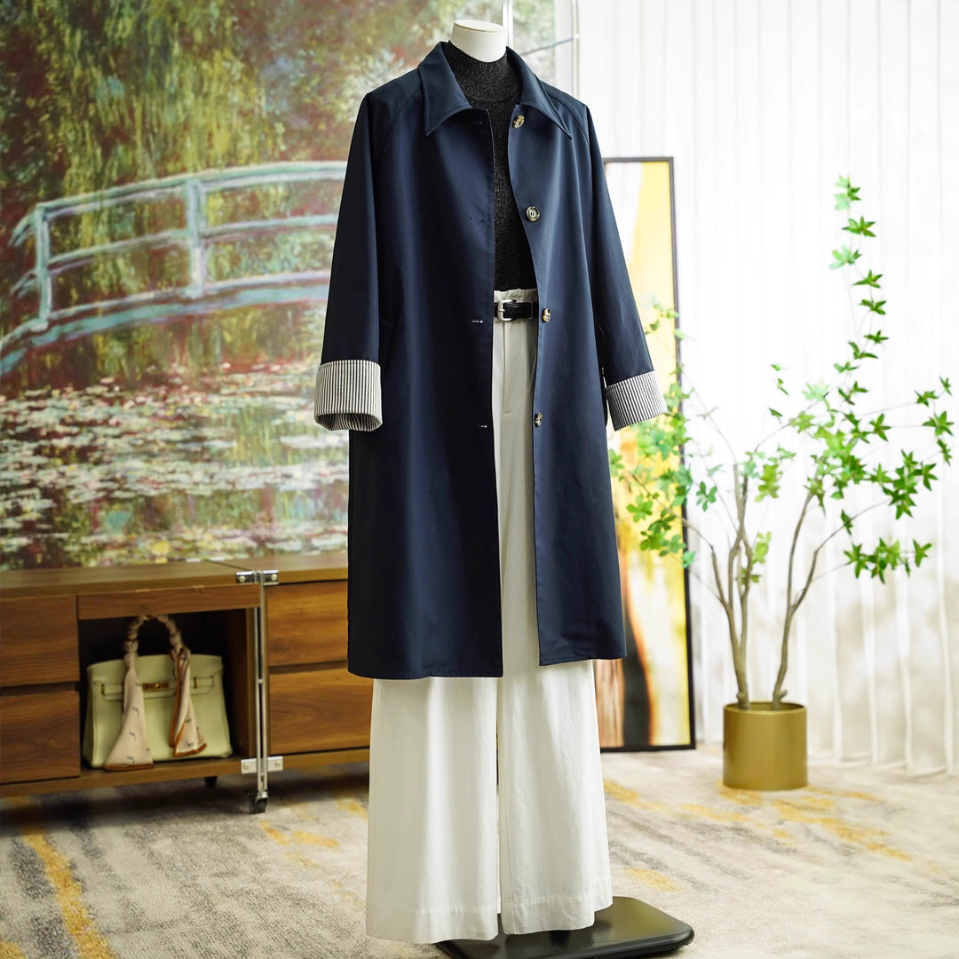 Women Elegant Trench Coat with Contrast Details Mune Fashion