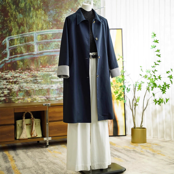 Women Elegant Trench Coat with Contrast Details Mune Fashion