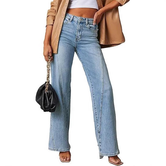 Women high-waisted straight-cut jeans with emphasized length seams Mune Fashion
