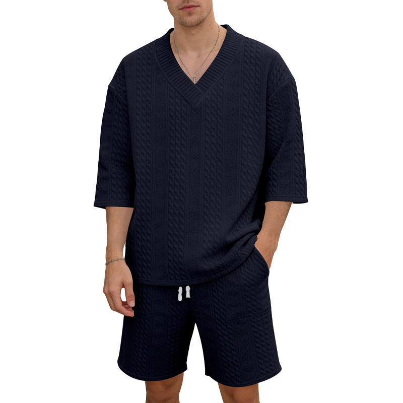 Unisex casual lounge set with V-neck top and drawstring shorts Mune Fashion