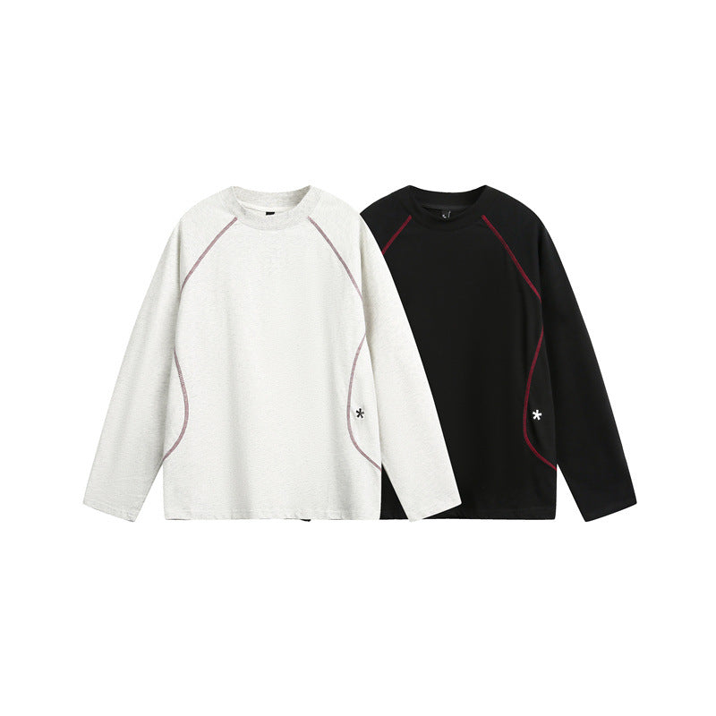 Unisex Relaxed-Fit Long Sleeve Shirt with Crew Neck, Contrasting Flatlock Seams and Soft Loopback Finish Mune Fashion