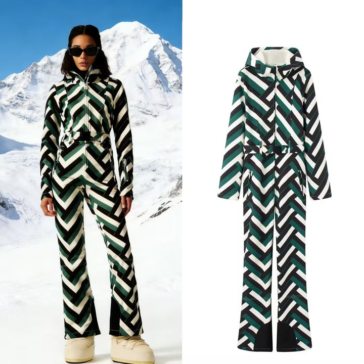 Ladies Hooded Overall with Belt, Zipper and Flared Leg Mune Fashion