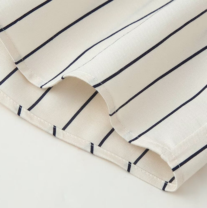 Women's Striped Stand Collar Blouse with Hidden Button Placket and Balloon Sleeves Mune Fashion