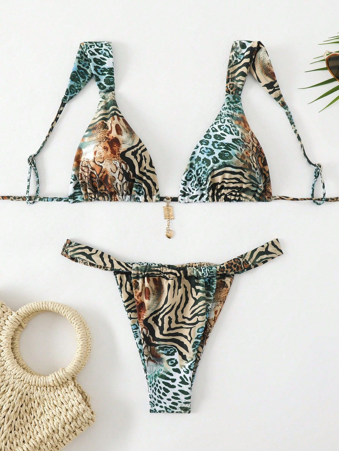 Women's triangle bikini with unique animal print and elegant ties Mune Fashion