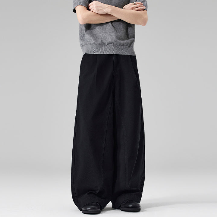 Men's Ultra Wide Cotton Twill Pants with Pleat and Palazzo Silhouette Mune Fashion