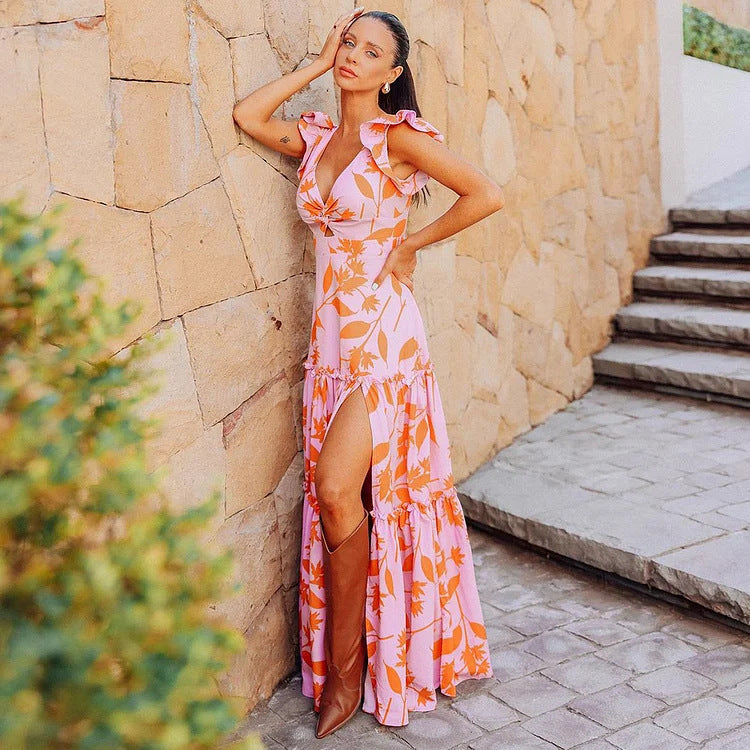 Women's One-Piece Swimsuit with Romantic Floral Print and Playful Ruffles Mune Fashion