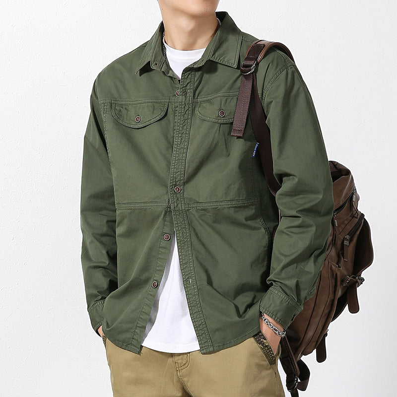 Men's lightweight canvas shirt jacket in overshirt style with chest flap pockets and button closure Mune Fashion