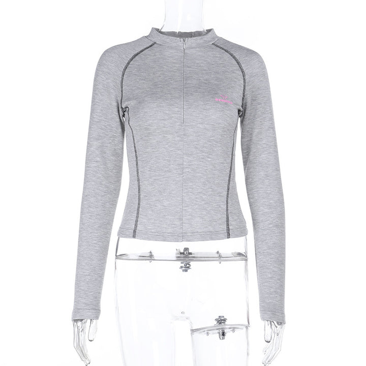 Women's sporty fitted long-sleeve performance shirt with short front zipper Mune Fashion