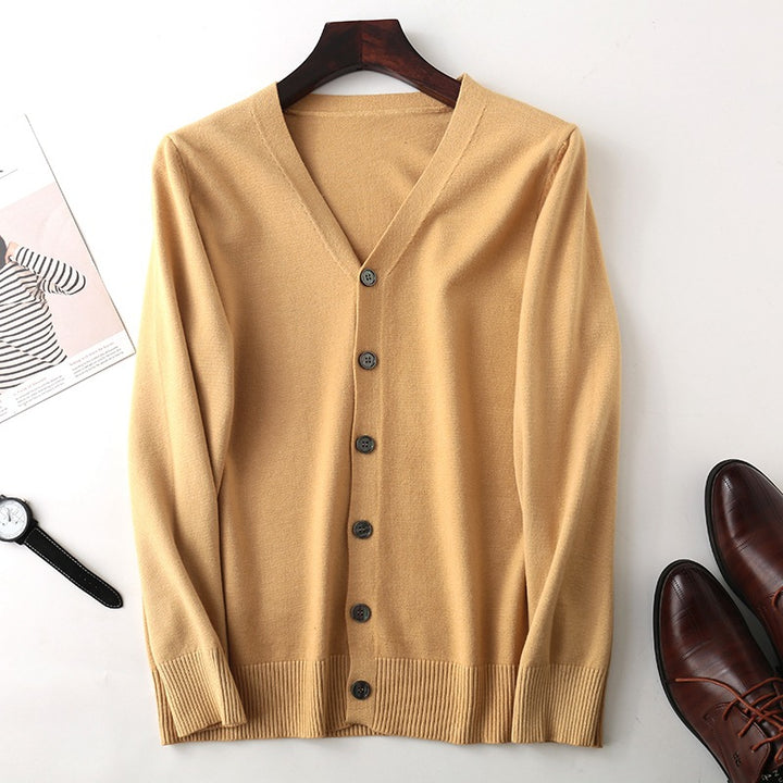 Men's fine V-neck cardigan made of lightweight fine knit with ribbed hem Mune Fashion