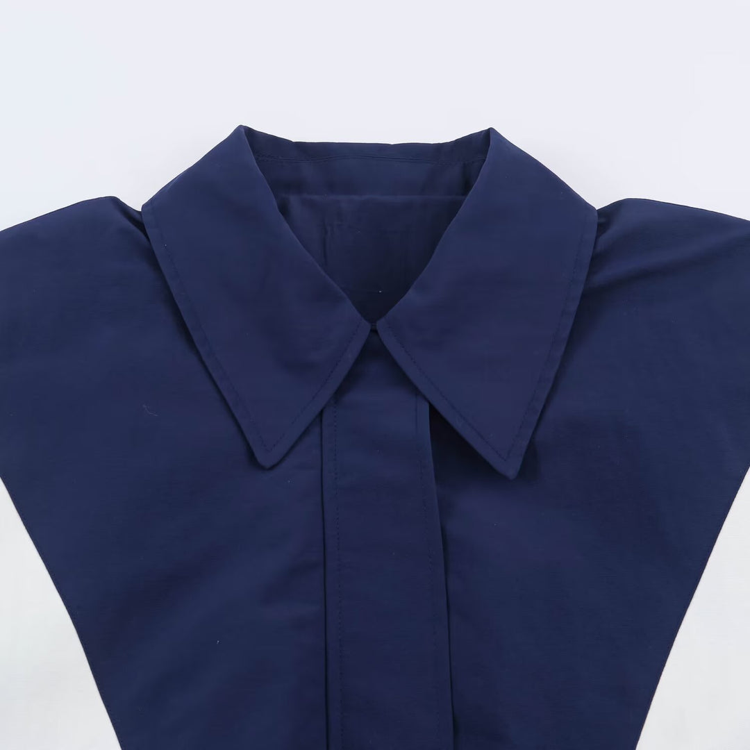 Women’s Cropped Colorblock Bomber Jacket with Oversized Shirt Collar and Elastic Hem