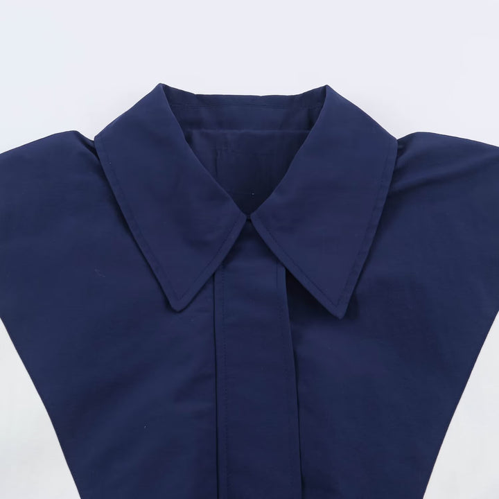 Women’s Cropped Colorblock Bomber Jacket with Oversized Shirt Collar and Elastic Hem