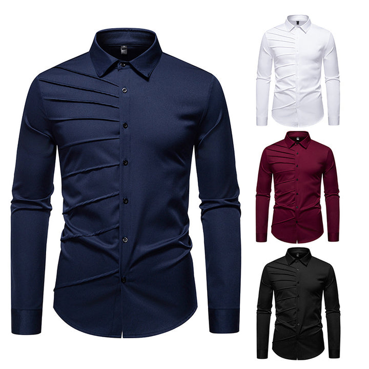 Men's Tailored Business Shirt with Diagonal Pleat Design Mune Fashion
