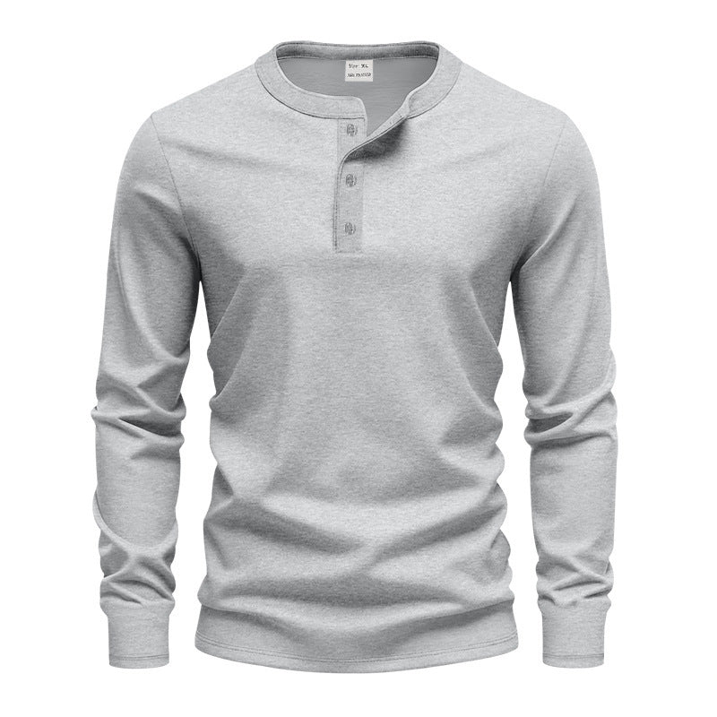 Men's fitted long sleeve Henley shirt with stand-up collar, fine cotton stretch and ribbed cuffs Mune Fashion