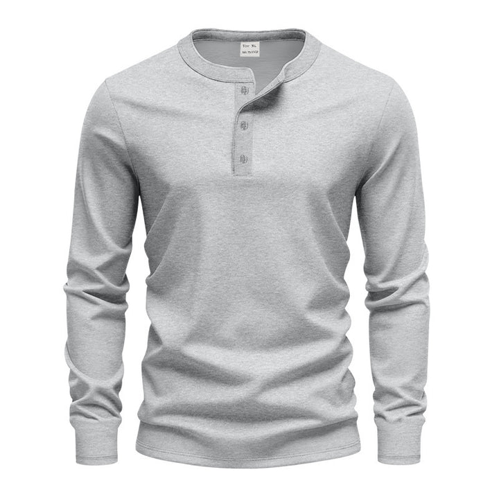 Men's fitted long sleeve Henley shirt with stand-up collar, fine cotton stretch and ribbed cuffs Mune Fashion