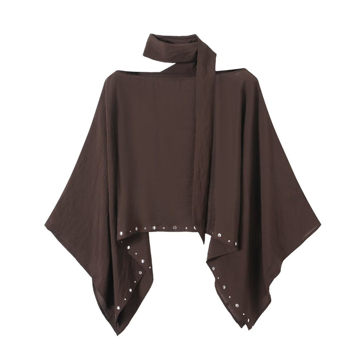 Women Asymmetrical Poncho Cape with Ties and Grommet Trim Mune Fashion